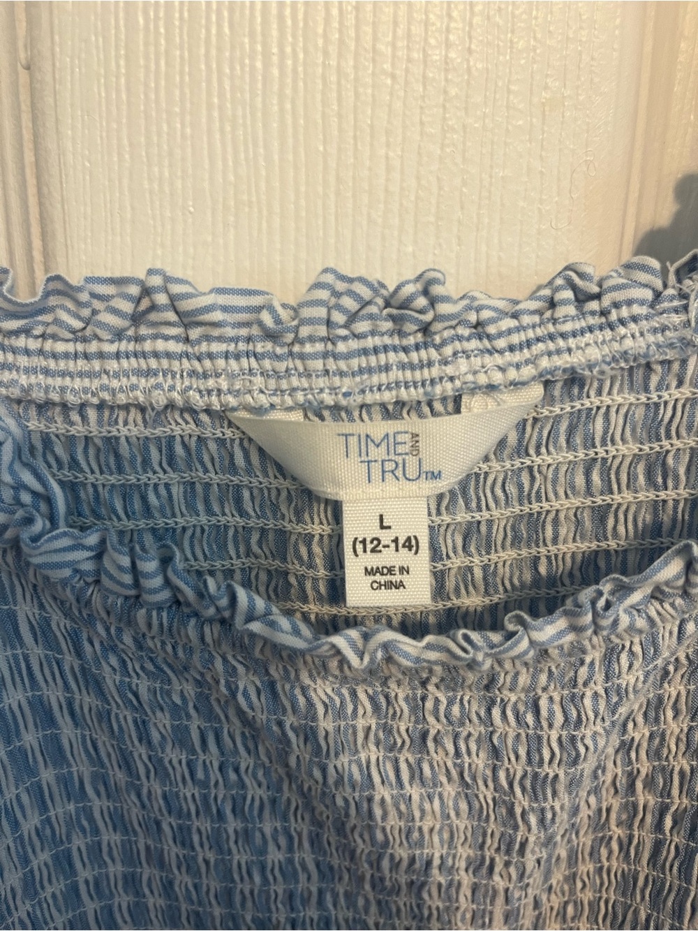 Time and Tru Light Blue Smocked Sundress with Stripes - Picture 7 of 9